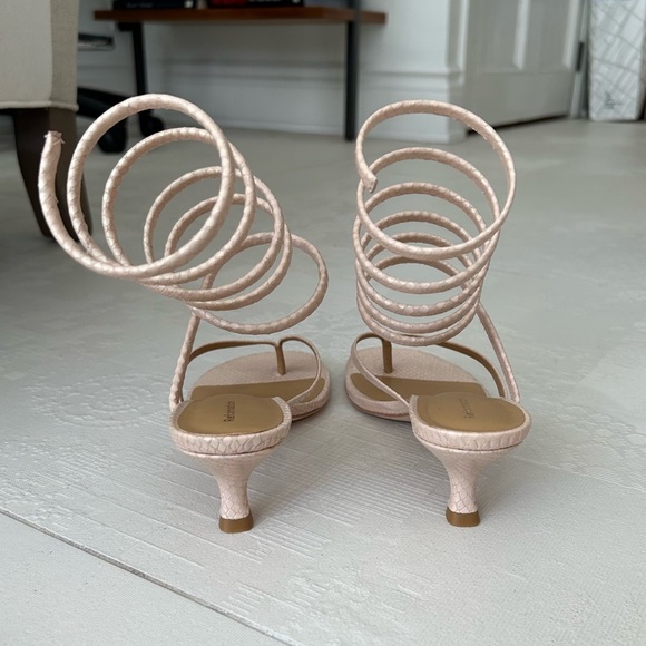 Reformation Nude Holographic Snakeskin Spiral Strap Heeled Sandals - Picture 3 of 5